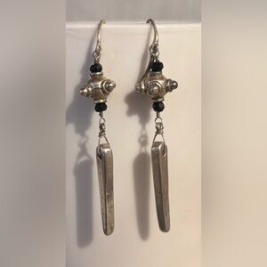 NWOT Artisan Sterling Silver and Black Crystal Drop Earrings